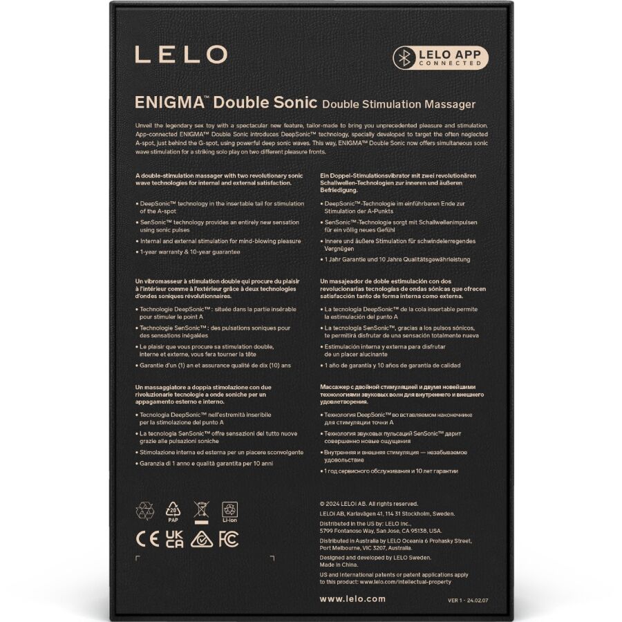 LELO - VIBRATEUR DOUBLE À ONDES SONIQUES ENIGMA POINT G NOIR