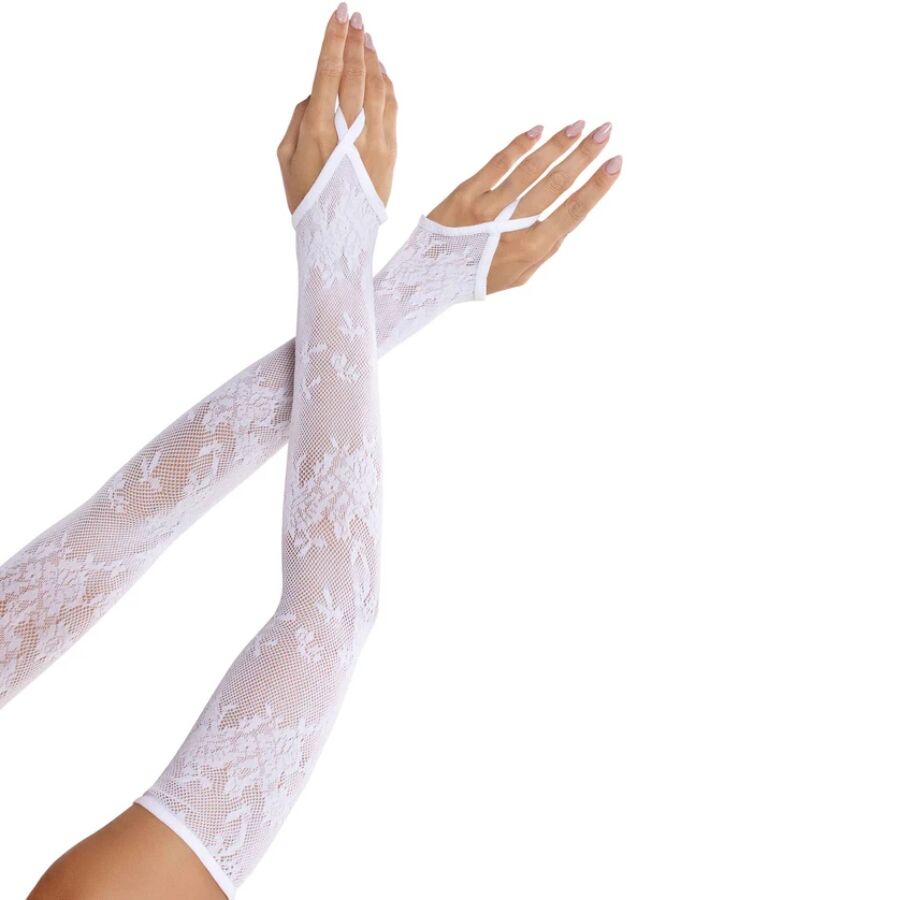 LEG AVENUE - LONGS GANTS MITAINES EN DENTELLE FLORALE, BLANC