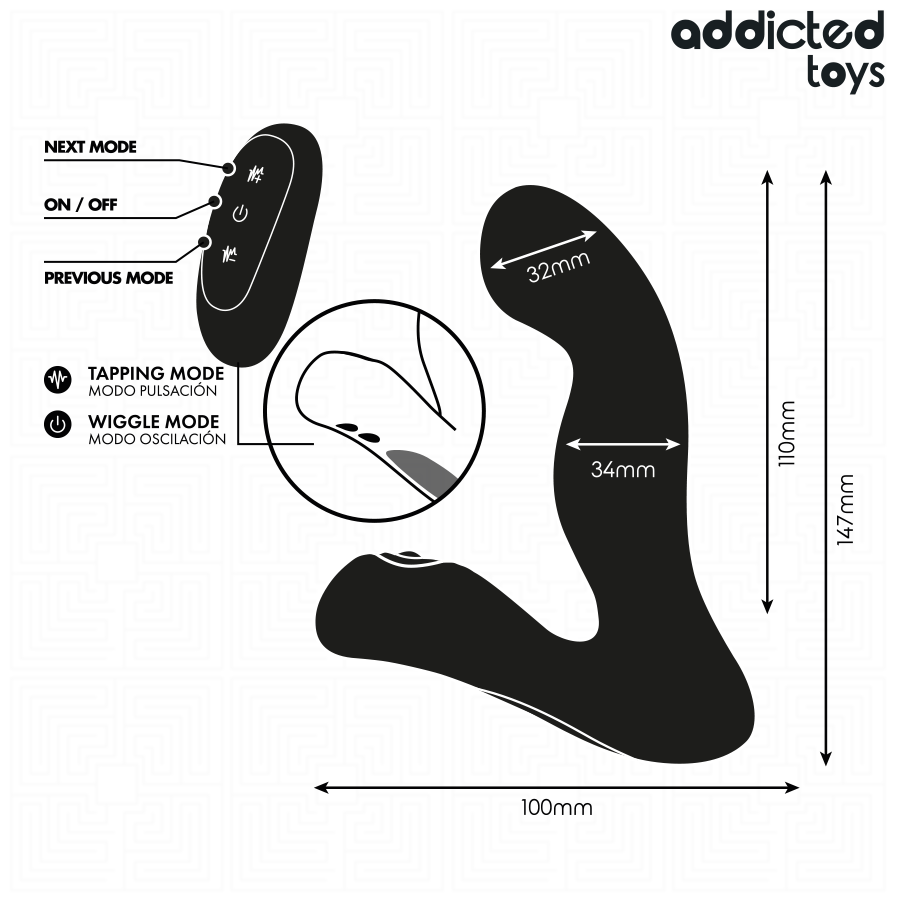 ADDICTED TOYS – MASSEUR DE PROSTATE OSCILLANT AVEC TÉLÉCOMMANDE ET MODE PULSATION