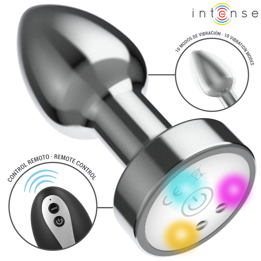 INTENSE - PLUG ANAL VIBRANT EN MÉTAL AVEC LED ET TÉLÉCOMMANDE - TAILLE M