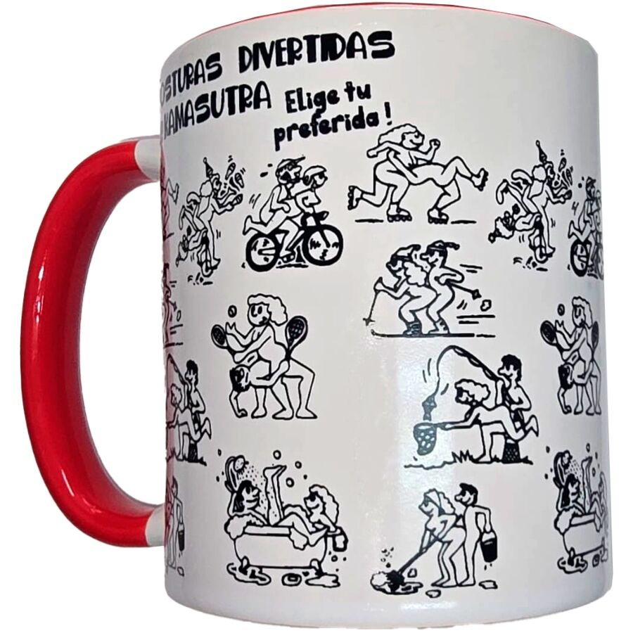 DIABLO PICANTE - MUG BLANC AVEC POSITIONS DU KAMASUTRA ET ANSE ROUGE 370 ML