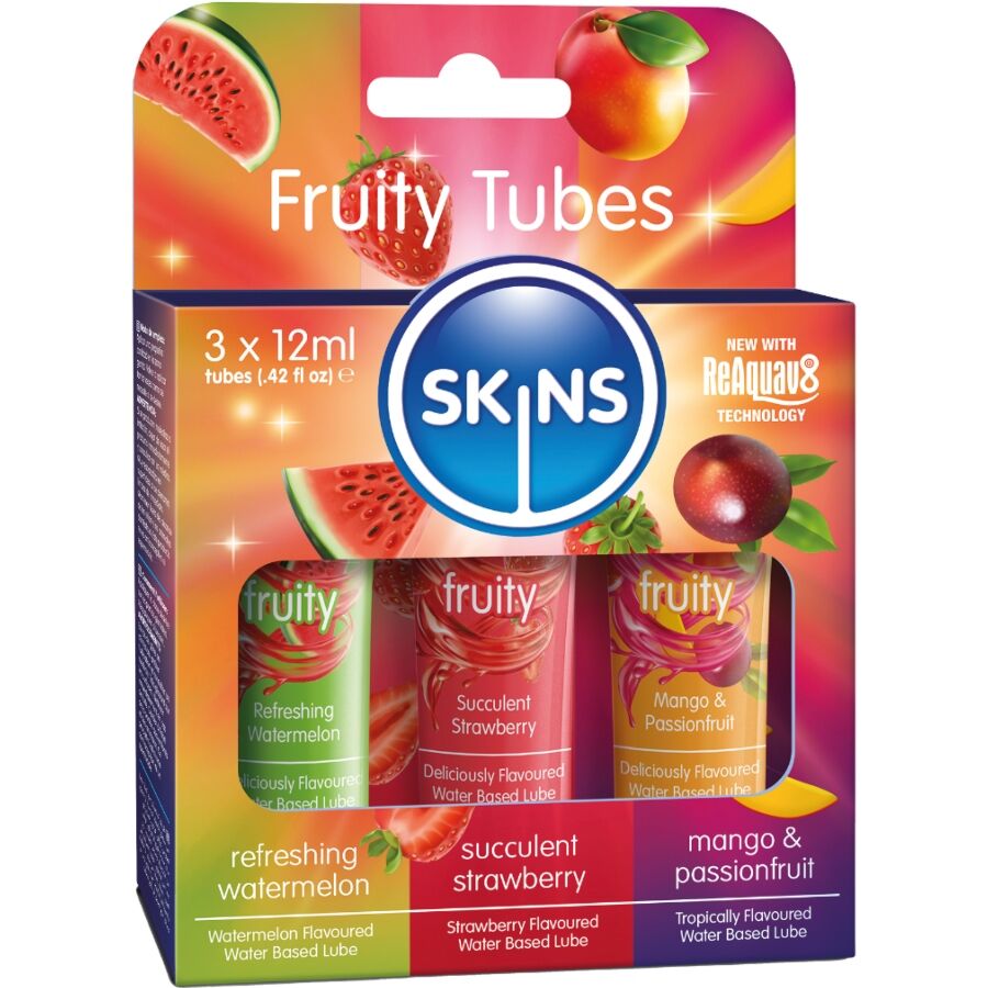 SKINS – LUBRIFIANT FRUITÉ PASTÈQUE, FRAISE & MANGUE 3 x 12 ML