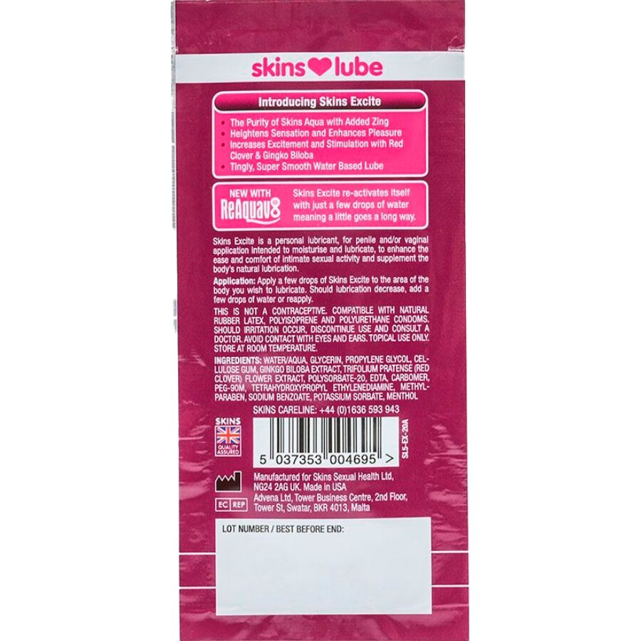 SKINS - EXCITE Lubrifiant à base d'eau, dose unique 5 ml