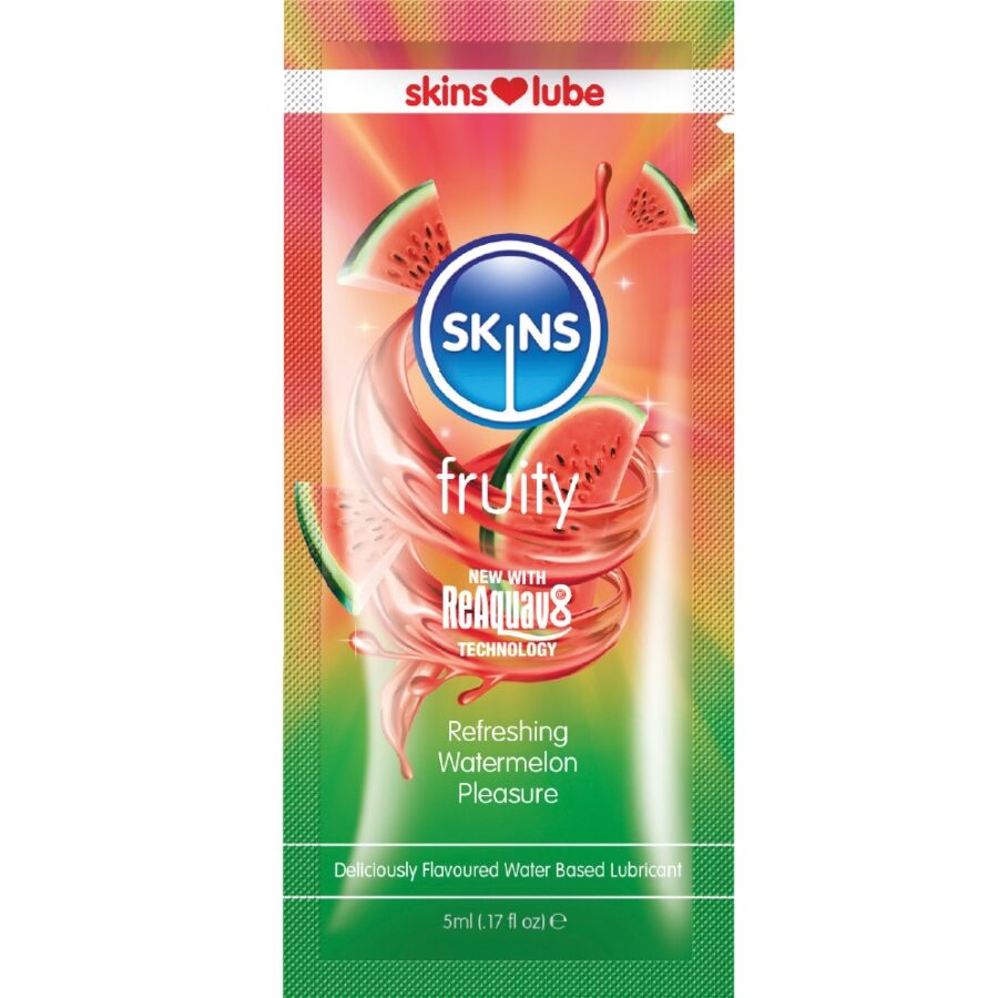 SKINS – LUBRIFIANT FRUITÉ À BASE D'EAU PASTÈQUE, DOSE UNIQUE 5 ML