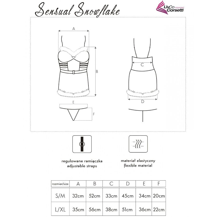 LIVCO CORSETTI FASHION - SENSUAL SNOWFLAKE LC 90603 CHEMISE + TANGA + SERRE-TÊTE NOËL S/M