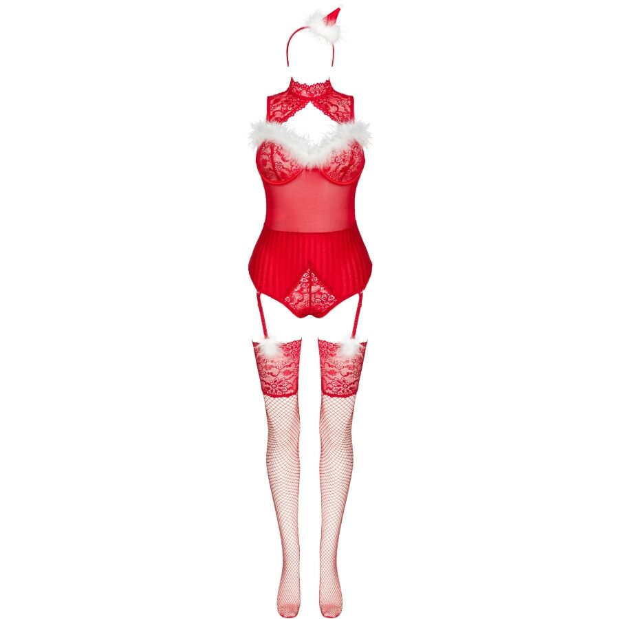 LIVCO CORSETTI FASHION - LIMPID SNOWFLAKES LC 90604 BODY + BAS + SERRE-TÊTE DE NOËL S/M