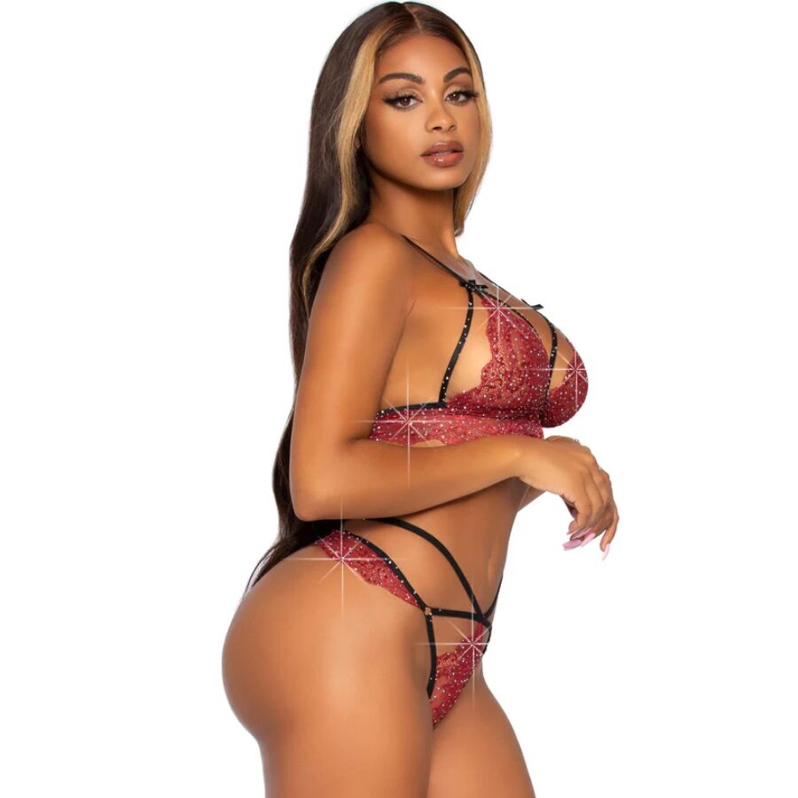 LEG AVENUE - SET SUJETADOR + TANGA BURDEOS