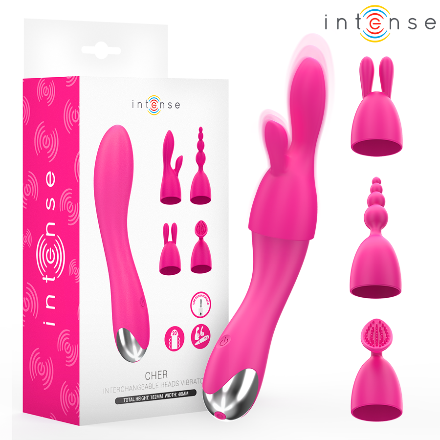 INTENSE - VIBREUR CHER AVEC 20 MOTIFS ET EMBOUTS INTERCHANGEABLES