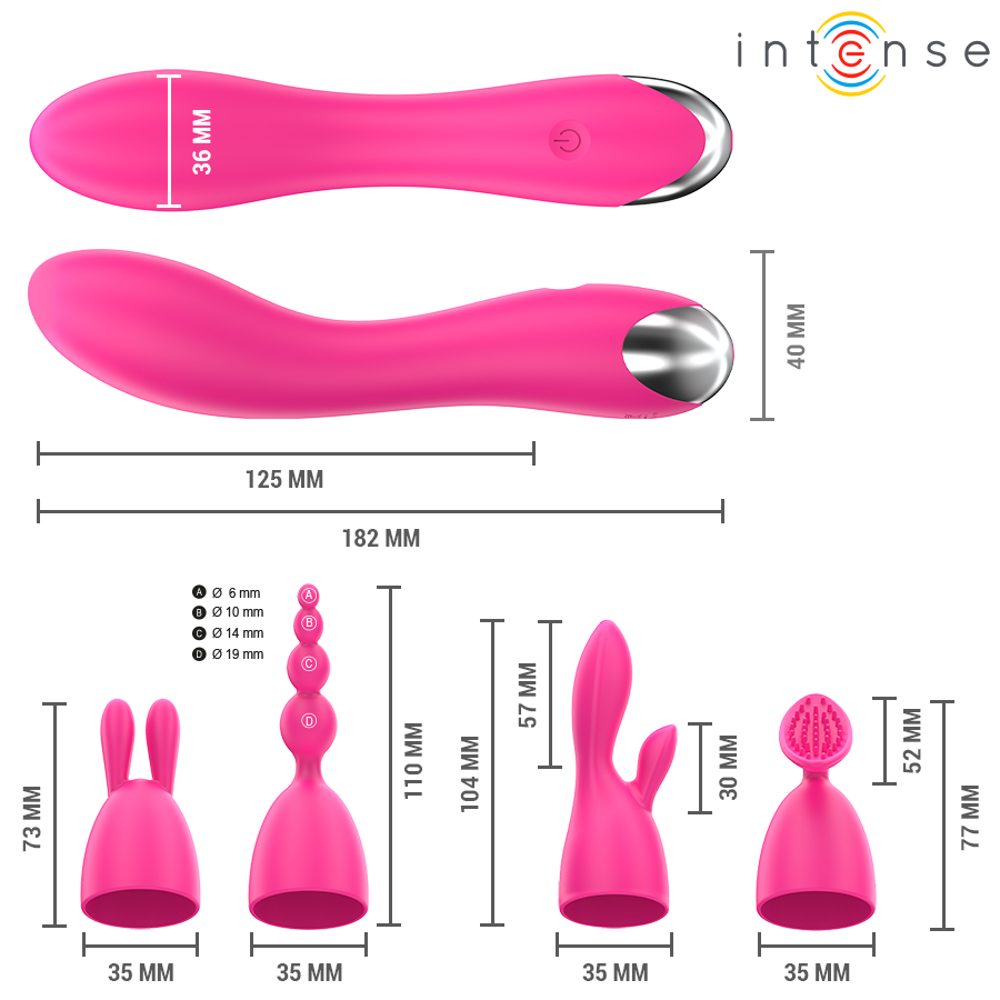INTENSE - VIBREUR CHER AVEC 20 MOTIFS ET EMBOUTS INTERCHANGEABLES