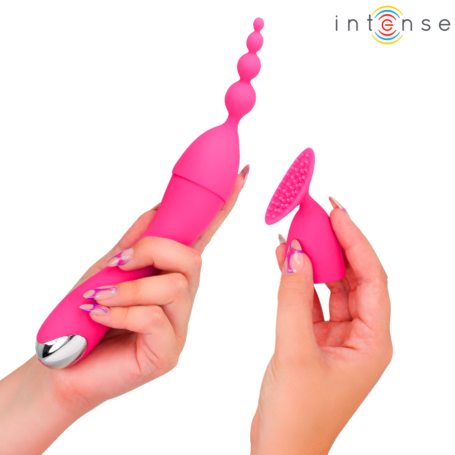 INTENSE - VIBREUR CHER AVEC 20 MOTIFS ET EMBOUTS INTERCHANGEABLES
