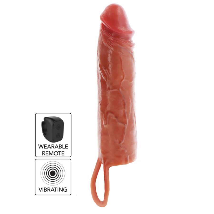 GET REAL – MANCHON PÉNIS VIBRANT EN SILICONE HYDRATANT, CARAMEL, 20 CM
