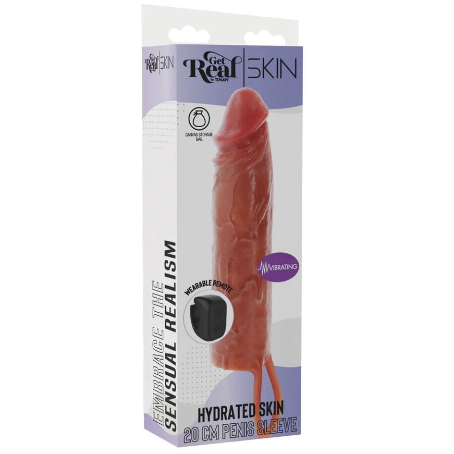 GET REAL – MANCHON PÉNIS VIBRANT EN SILICONE HYDRATANT, CARAMEL, 20 CM