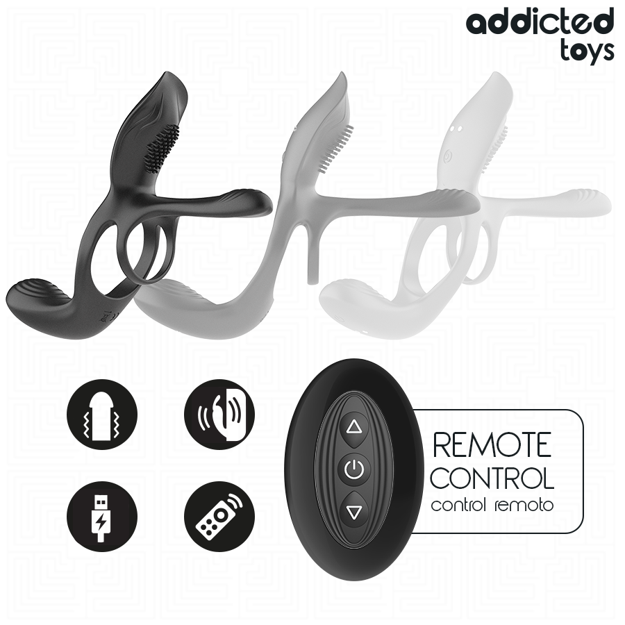 ADDICTED TOYS - ANNEAU PÉNIEN DOUBLE AVEC STIMULATEUR CLITORIDIEN