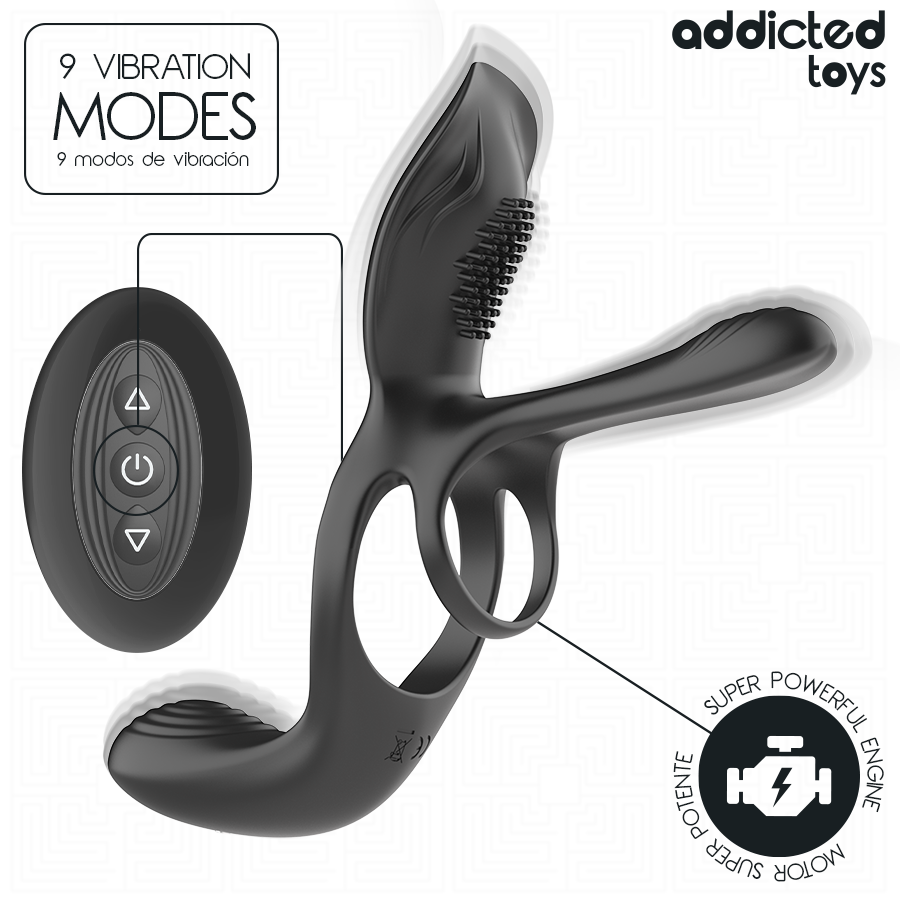 ADDICTED TOYS - ANNEAU PÉNIEN DOUBLE AVEC STIMULATEUR CLITORIDIEN