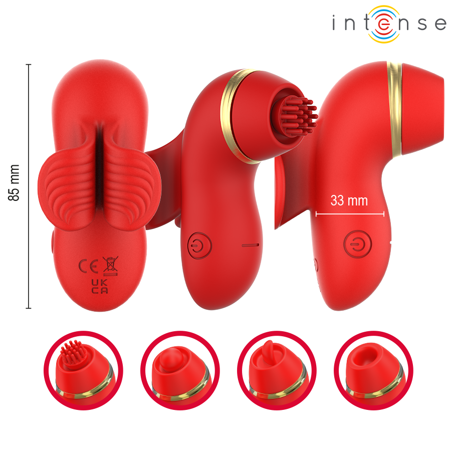 INTENSE - STIMULATEUR CLITORIDIEN AVEC 4 EMBOUTS, FONCTIONS SUCCION, ESCALADE, CHATOUILLEMENT ET LÉCHAGE