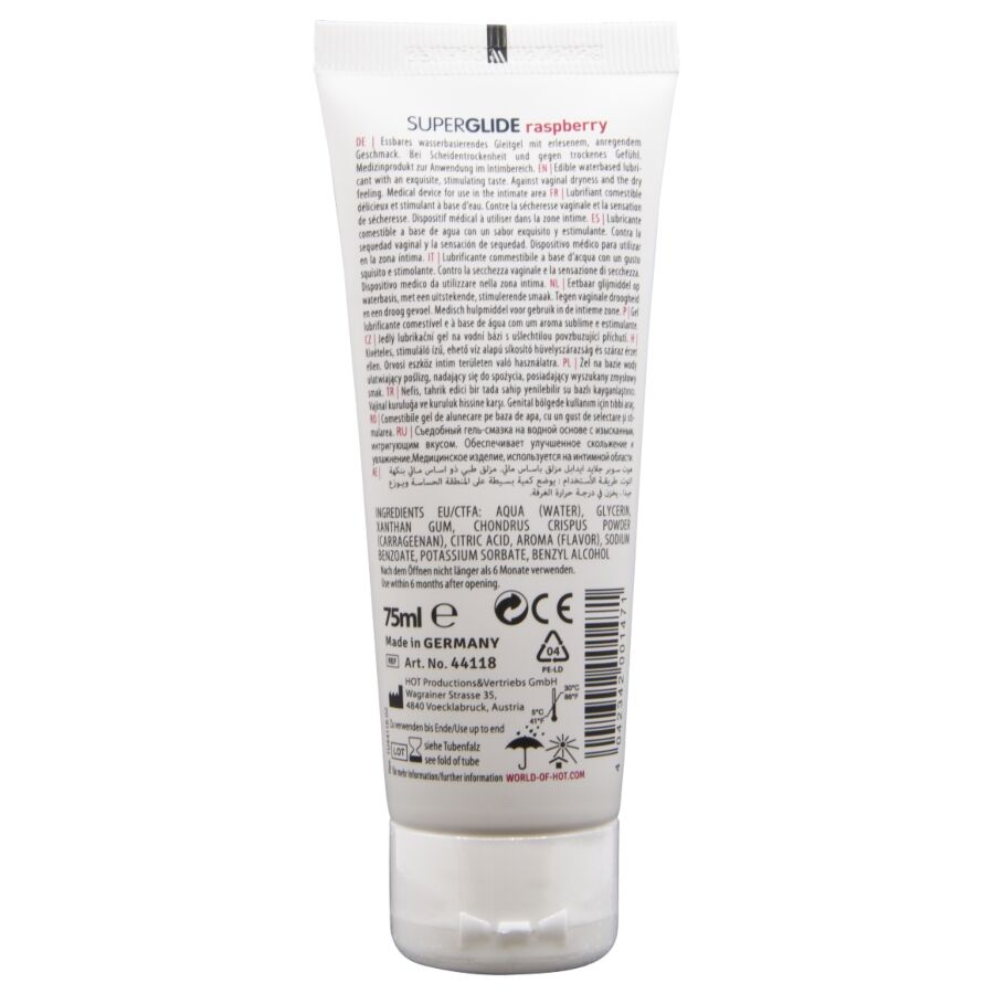 HOT - SUPERGLIDE LUBRIFIANT COMESTIBLE À BASE D'EAU, FRAMBOISE, 75 ML