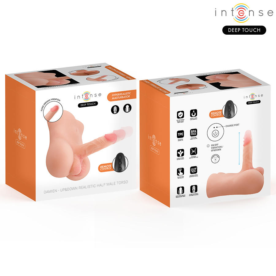 INTENSE DEEP TOUCH - TORSE DAMIEN AVEC DILDO RÉALISTE AVEC FONCTION PRESSION ET VIBRATION, TÉLÉCOMMANDE, 3,5 KG