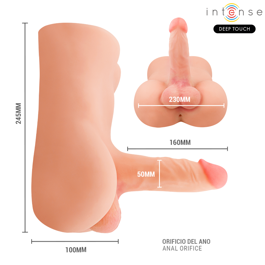 INTENSE DEEP TOUCH - TORSE DAMIEN AVEC DILDO RÉALISTE AVEC FONCTION PRESSION ET VIBRATION, TÉLÉCOMMANDE, 3,5 KG