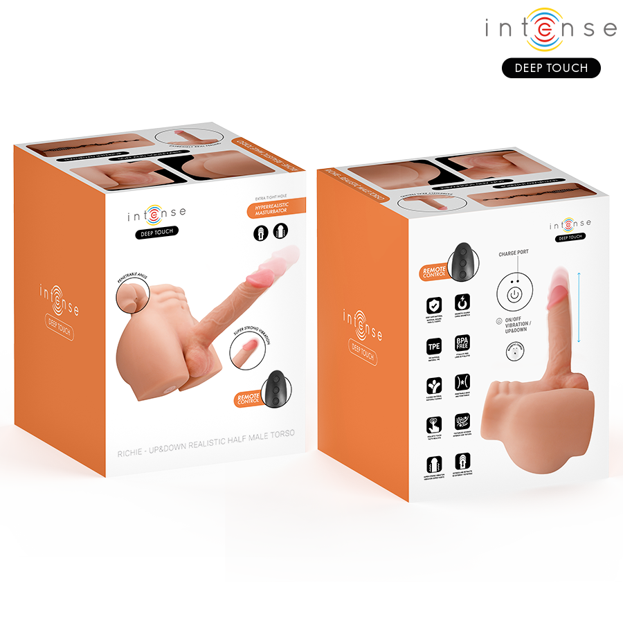 TOUCHER PROFOND INTENSE - TORSE RICHIE AVEC ANUS ET DILDO RÉALISTE AVEC FONCTIONS DE POUSSÉE ET DE VIBRATION, TÉLÉCOMMANDE, 4,7 KG