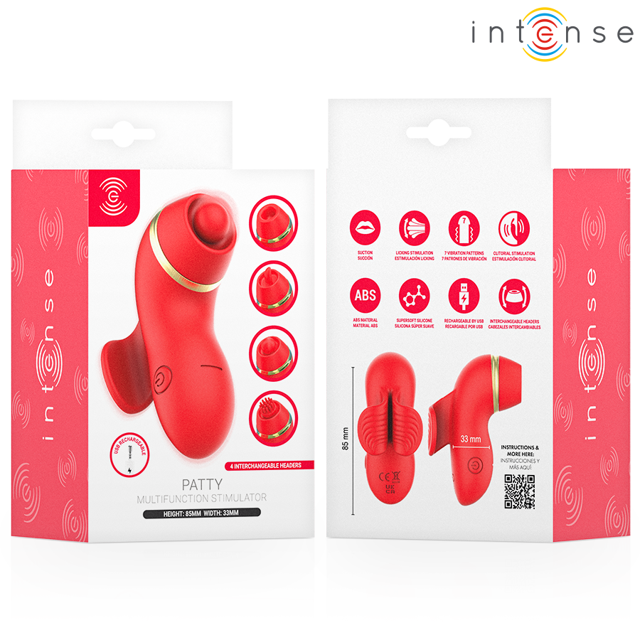 INTENSE - STIMULATEUR CLITORIDIEN AVEC 4 EMBOUTS, FONCTIONS SUCCION, ESCALADE, CHATOUILLEMENT ET LÉCHAGE