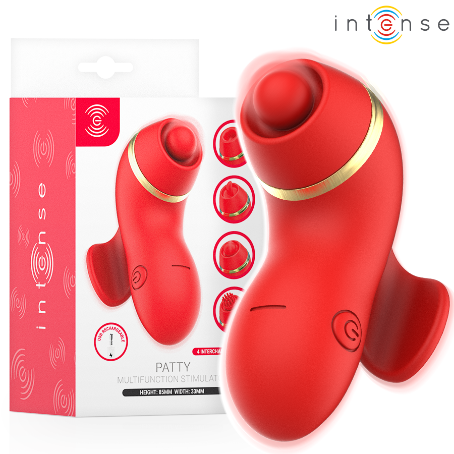 INTENSE - STIMULATEUR CLITORIDIEN AVEC 4 EMBOUTS, FONCTIONS SUCCION, ESCALADE, CHATOUILLEMENT ET LÉCHAGE