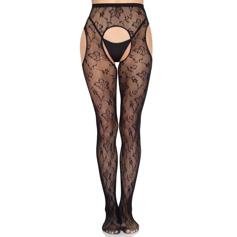 LEG AVENUE - 1967 COLLANT RÉSILLE AVEC PORTE-JARRETELLES, NOIR - TAILLE UNIQUE