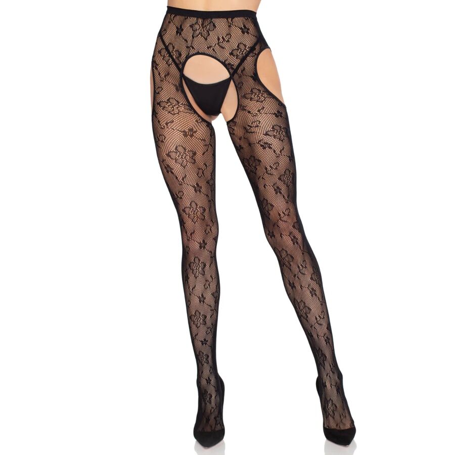 LEG AVENUE - 1967 COLLANT RÉSILLE AVEC PORTE-JARRETELLES, NOIR - TAILLE UNIQUE