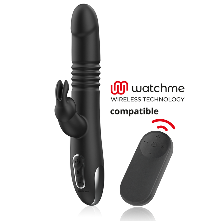 NOIR&ARGENT - VIBROMASSEUR LAPIN KENJI UP & DOWN + TÉLÉCOMMANDE WATCHME