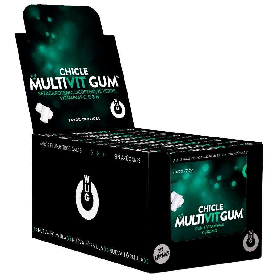 WUG GUM - MULTIVIT C, H, D, BÊTA-CAROTÈNE, LYCOPÈNE ET THÉ VERT | PRÉSENTOIR 12 X 8 UNITÉS