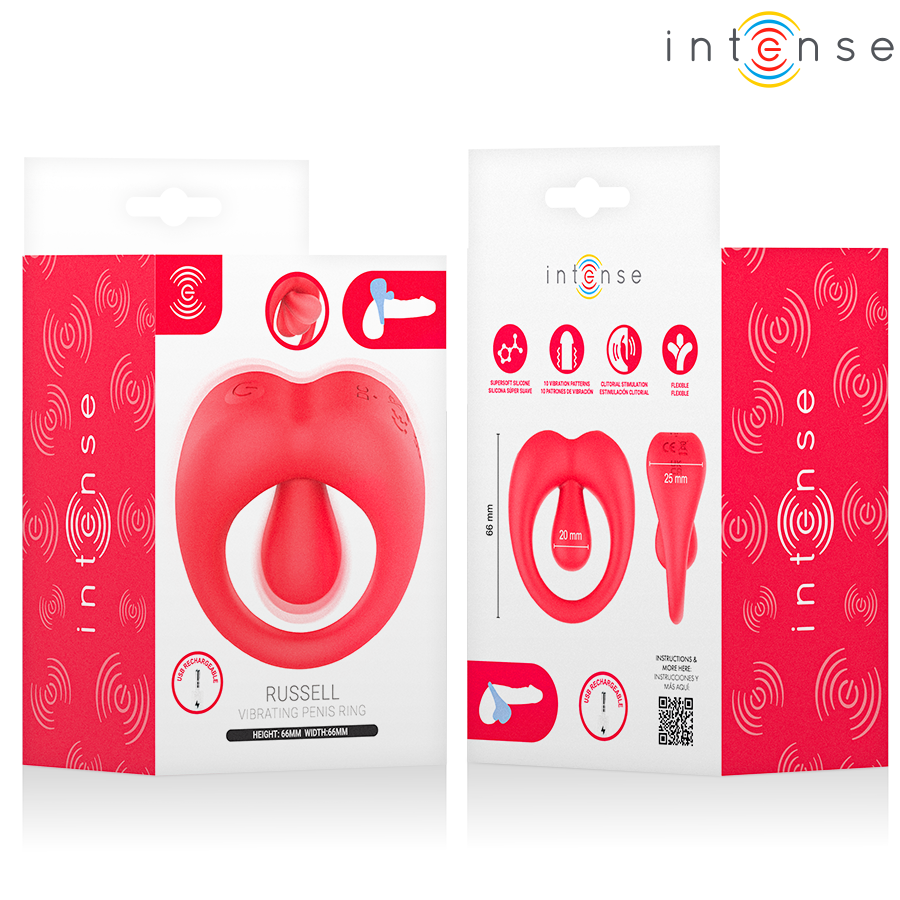 INTENSE - ANILLO VIBRADOR CON ESTIMULACIÓN DEL CLÍTORIS DE RUSSELL ROJO