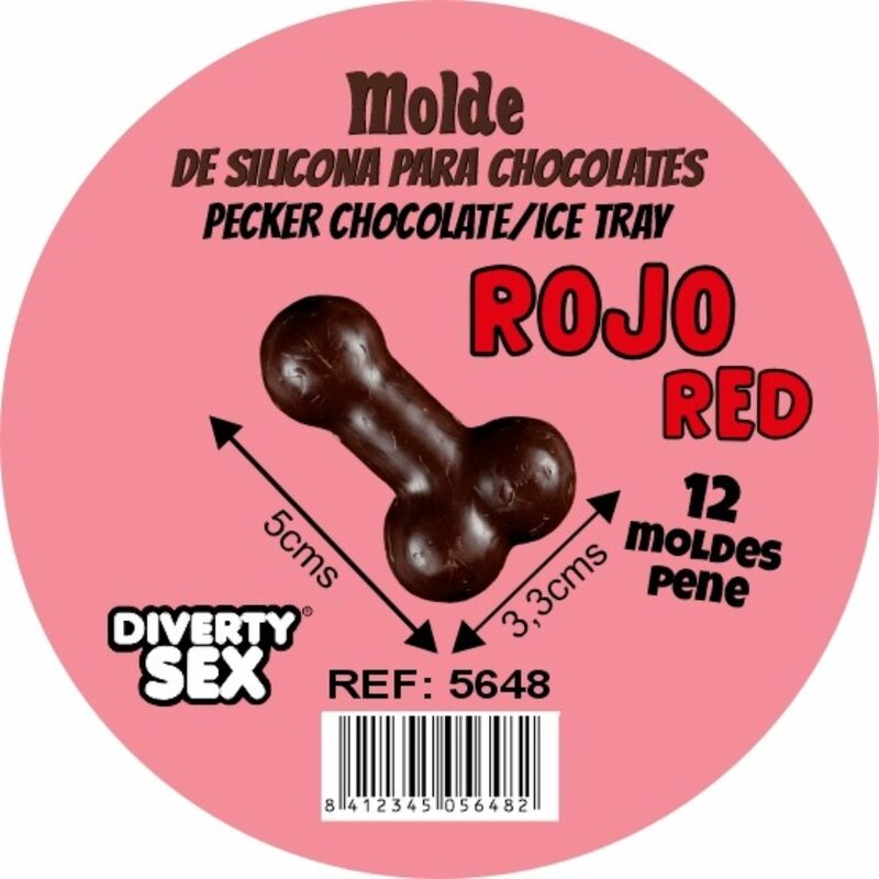 DIABLO PICANTE - MOULE À CHOCOLAT AVEC 12 PÉNIS EN SILICONE À SUSPENDRE DE ROUGE