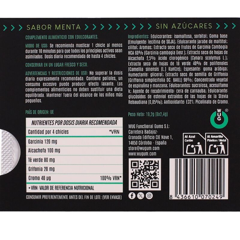 WUG DIET – PASTILLES À MÂCHER FONCTIONNELLES SANS SUCRE, 8 UNITÉS