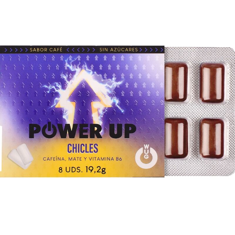 WUG POWER UP – Funktioneller Koffein- und Mate-Kaugummi mit Kaffeegeschmack, 8 Stück pro Blisterpackung
