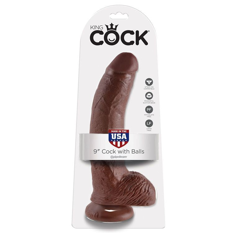 KING COCK - 9 DILDO MARRON AVEC TESTICULES 22.9 CM
