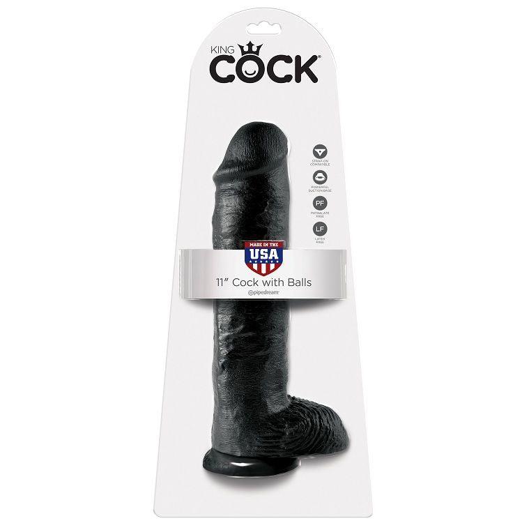 KING COCK - 11 DILDO NOIR AVEC TESTICULES 28 CM