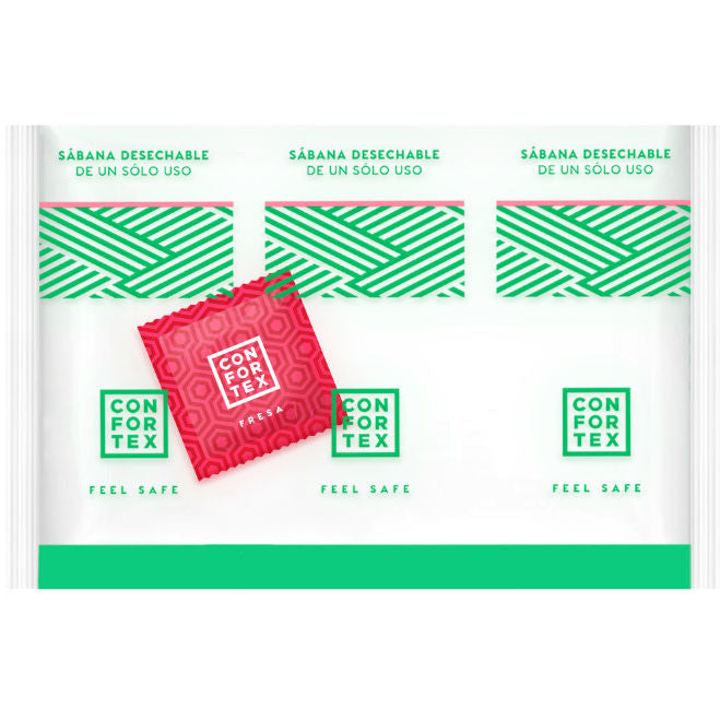CONFORTEX - DRAPS HYGIÉNIQUES JETABLES, SACHET INDIVIDUEL + PRÉSERVATIF FRAISE