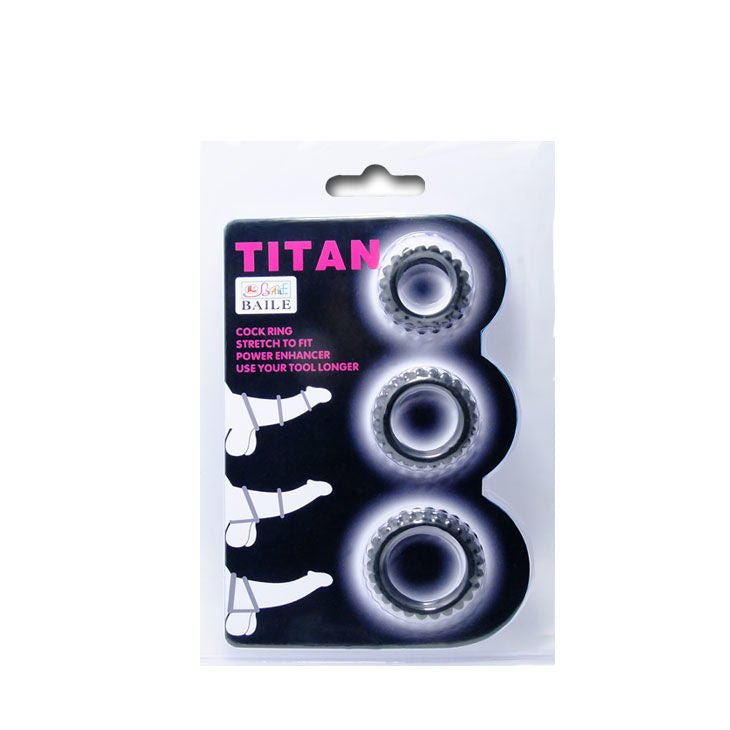 BAILE - TITAN SET DE 3 ANNEAUX PÉNIS NOIRS 2,8 + 2,4 + 1,9 CM