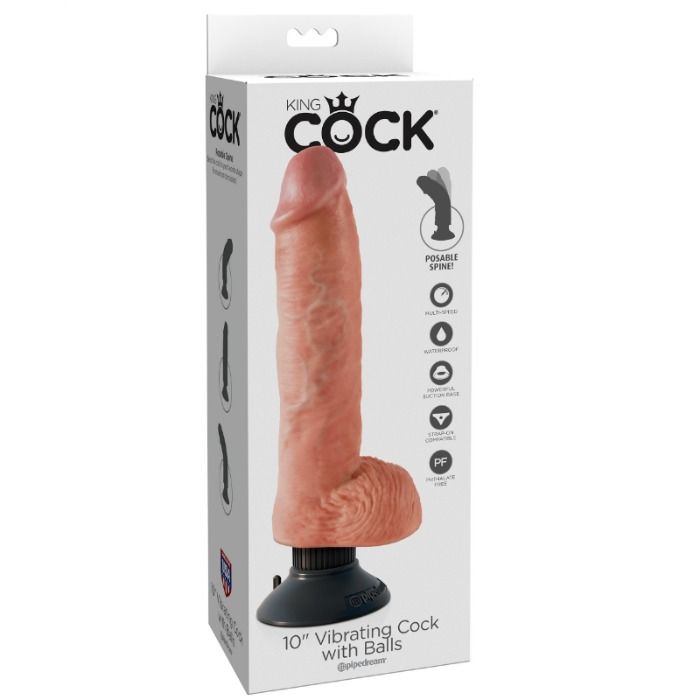 KING COCK - DILDO VIBRANT AVEC TESTICULES 25,5 CM COULEUR NATURELLE