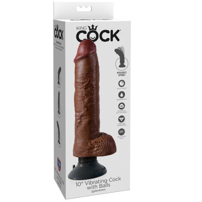 KING COCK - DILDO VIBRANT AVEC TESTICULES 25.5 CM COULEUR MARRON