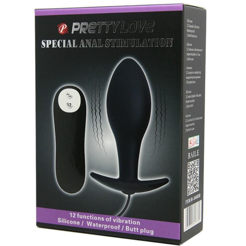 PRETTY LOVE - PLUG ANAL ANCRE SILICONE 12 MODES DE VIBRATION NOIR