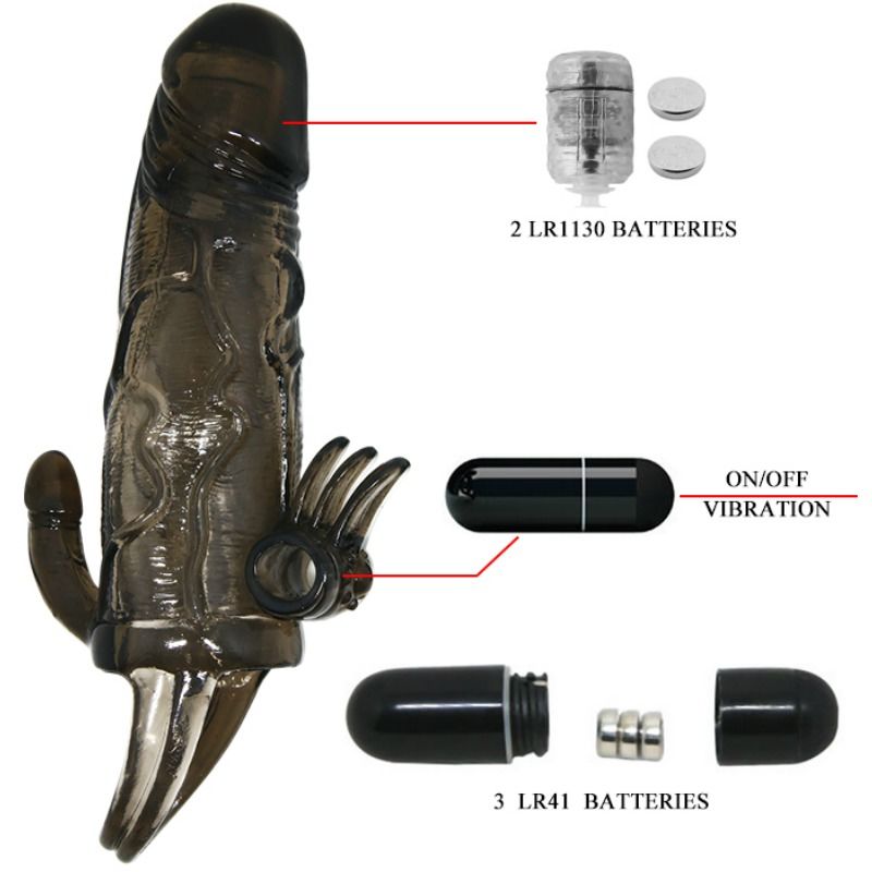 BAILE - BRAVE MAN GAINE PÉNIS AVEC STIMULATION CLITORIDIENNE ET ANALE DOUBLE BOULE NOIR 16.5 CM