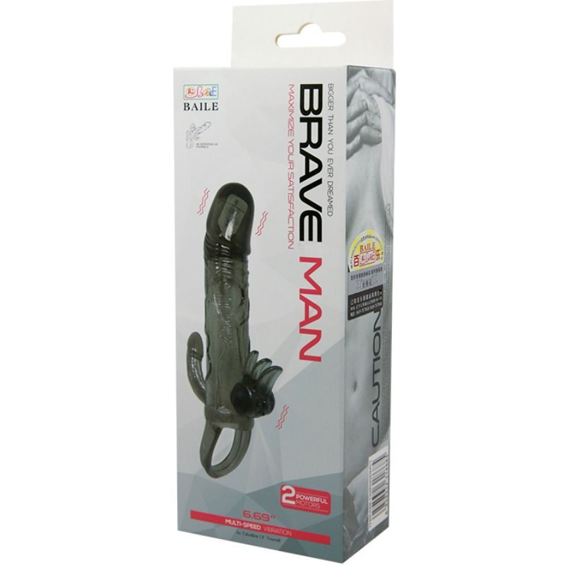 BAILE - BRAVE MAN GAINE PÉNIS AVEC STIMULATION CLITORIDIENNE ET ANALE DOUBLE BOULE NOIR 16.5 CM