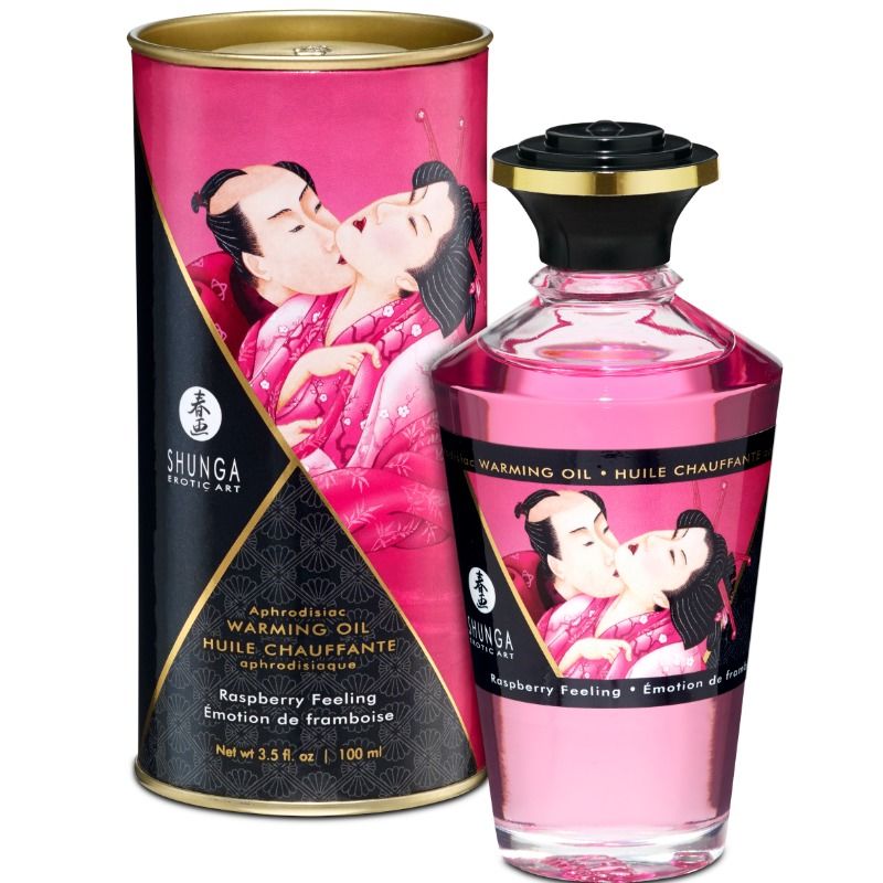 SHUNGA - HUILE DE MASSAGE EFFET CHAUFFANT, SAVEUR INTENSE FRAMBOISE, 100 ML