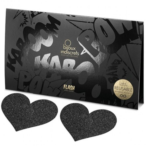 BIJOUX - INDISCRETS FLASH BLACK HEART CACHE-TÉTONS