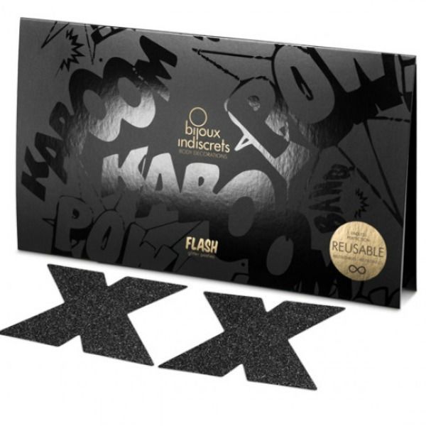 BIJOUX - INDISCRETS FLASH CROSS CACHES-TÉTONS NOIRS