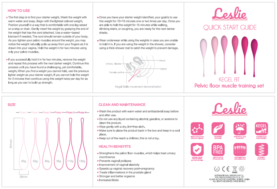 LESLIE - KEGEL FIT KIT D'ENTRAÎNEMENT DES MUSCLES DU PLANCHER PELVIEN 6 PIÈCES