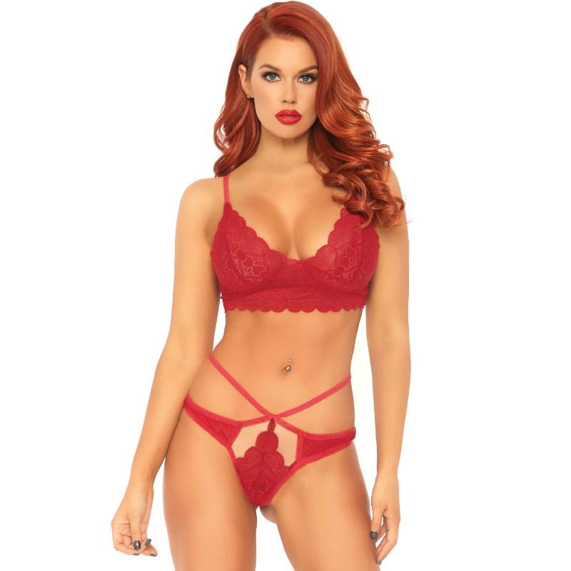 LEG AVENUE - ENSEMBLE 2 PIÈCES AVEC STRING DOUBLE BRETELLE M/L ROUGE