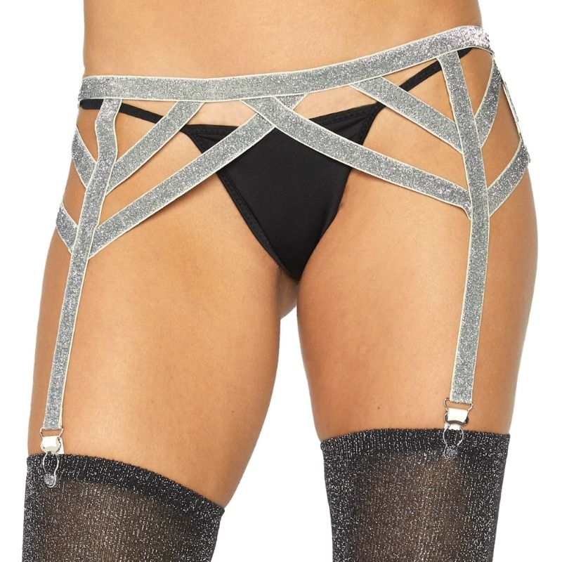 LEG AVENUE - PORTE-JARRETELLES ÉLASTIQUE EN LUREX ARGENTÉ, TAILLE UNIQUE