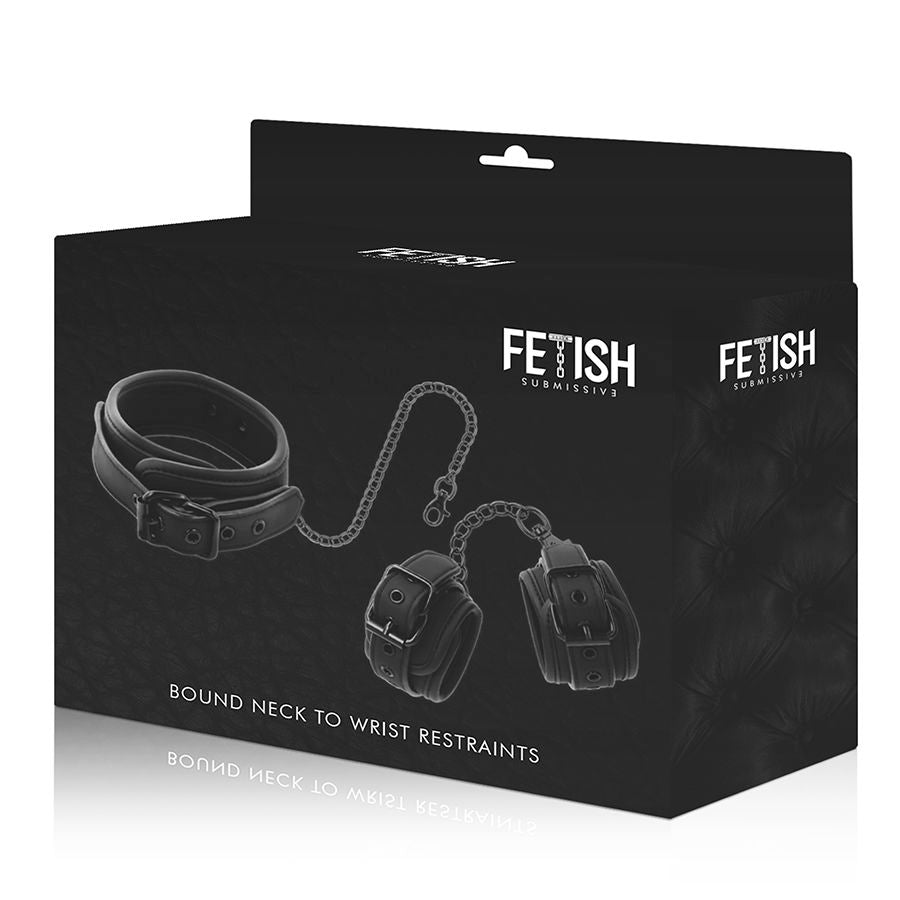 FÉTICHE SOUMIS - COLLIER ET MENOTTES EN CUIR VEGAN DOUBLÉ DE NÉOPRÈNE