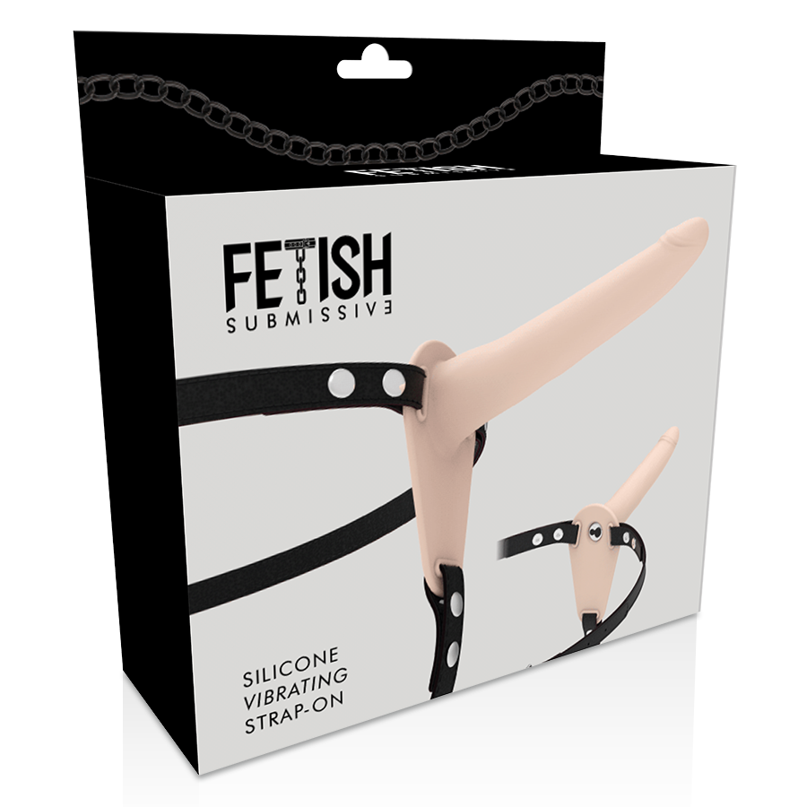 HARNAIS FÉTICHE SOUMIS - VIBREUR SILICONE COULEUR CHAIR 15 CM